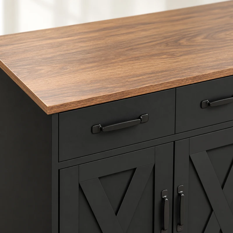 HOMCOM Buffet de cozinha, móvel de arrumação com 3 portas de celeiro, 2 gavetas e prateleiras ajustáveis, 108 x 40 x 81 cm, preto