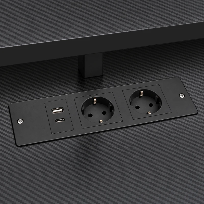 HOMCOM Secretária Gamer 147 x 47 cm, Iluminação RGB, Tomadas e Portas USB, Suporte para Unidade Central Ajustável e Reversível, Preto