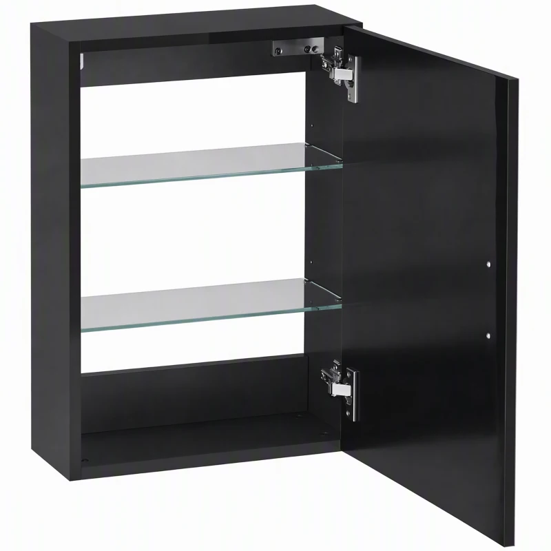 HOMCOM Armário de Parede em Madeira para Banheiro com 3 Prateleiras Ajustáveis em Vidro em 3 Níveis, 40x15x55 cm, Preto