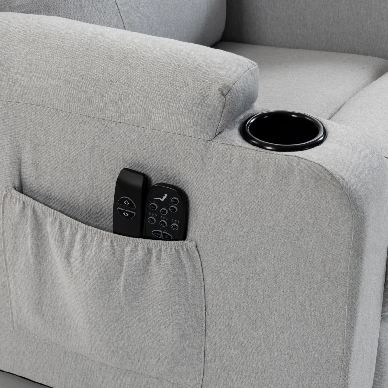 HOMCOM Sillón Elevador Eléctrico Masaje Vibración y Calor, Sillón Relax Eléctrico, Respaldo Reclinable, Puerto USB, Gris