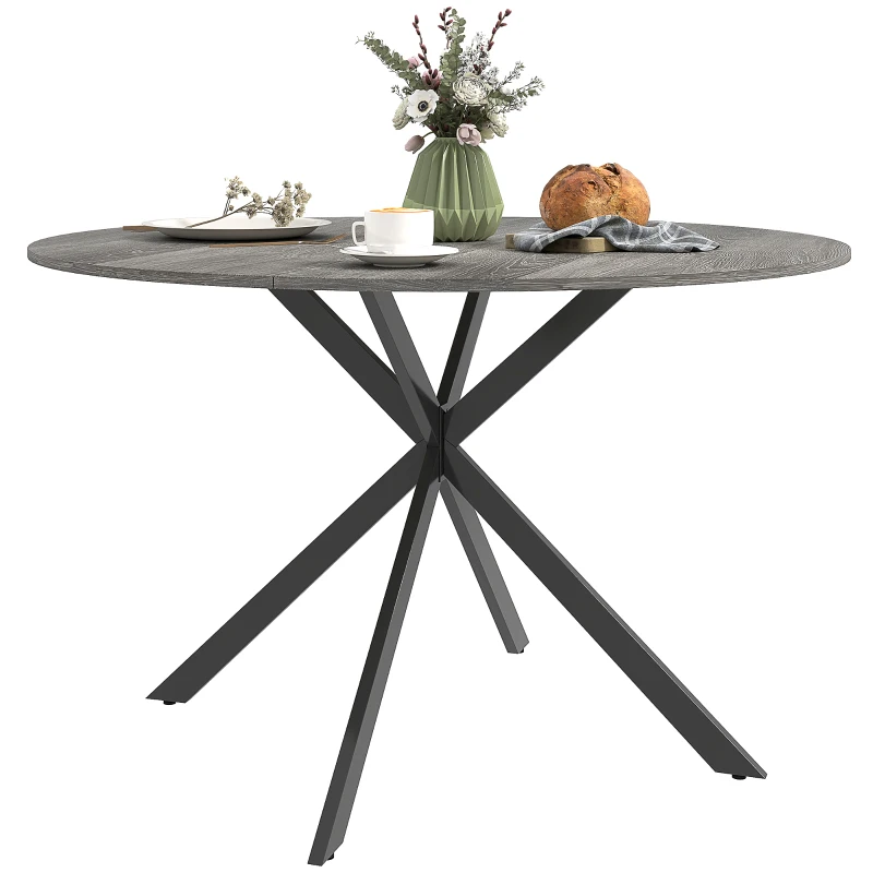 HOMCOM Runder Esstisch für 4 Personen, 120 cm, Industrie-Style, Holzoptik-Tischplatte, gekreuztes Stahlgestell, Grau