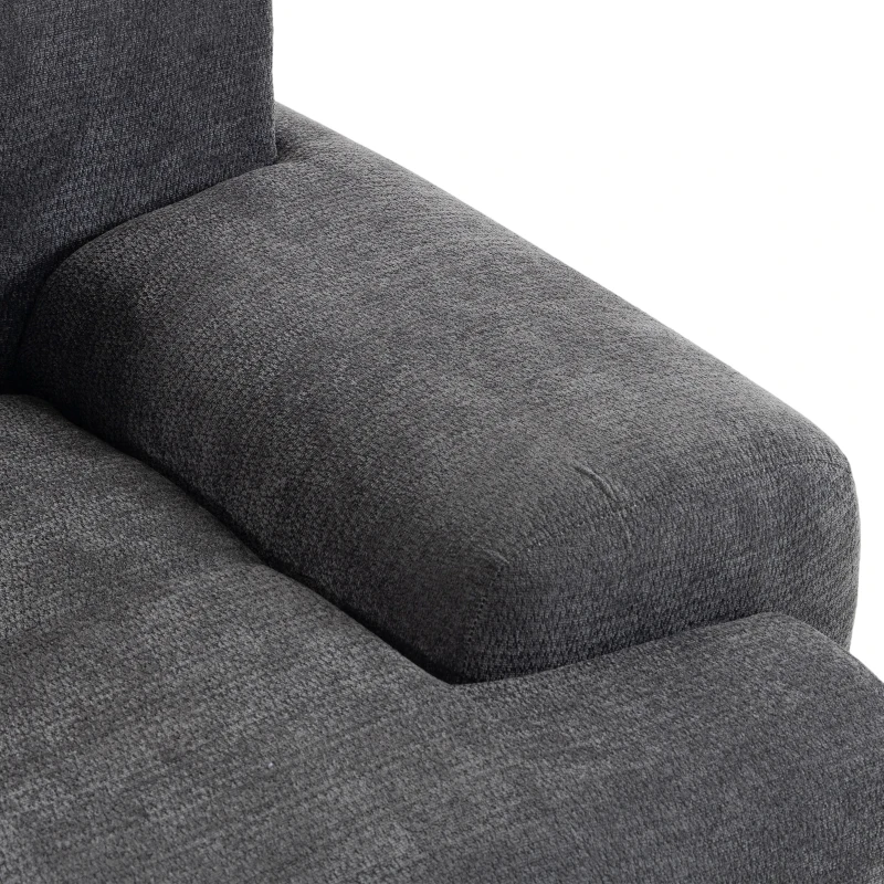 HOMCOM Sofá Esquinero Modular 3 Plazas con Puf de Chenilla, Sofá Comprimido 300 cm con Asiento Profundo, 3 Cojines, Gris
