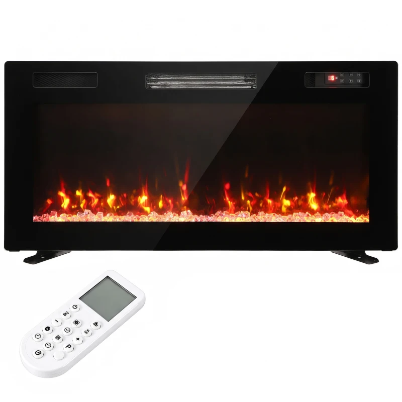 HOMCOM Șemineu Electric Ultrasubțire 900/1800W Încastrat/Agățat/Pe picior 12 Culori Flacără 3D Telecomandă până la 35㎡ Negru