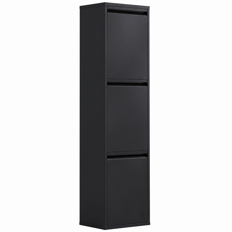 HOMCOM Lixeira de Triagem Basculante 3x15L com 3 Compartimentos, Baldes Internos Removíveis, Fecho Amortecido, Preto