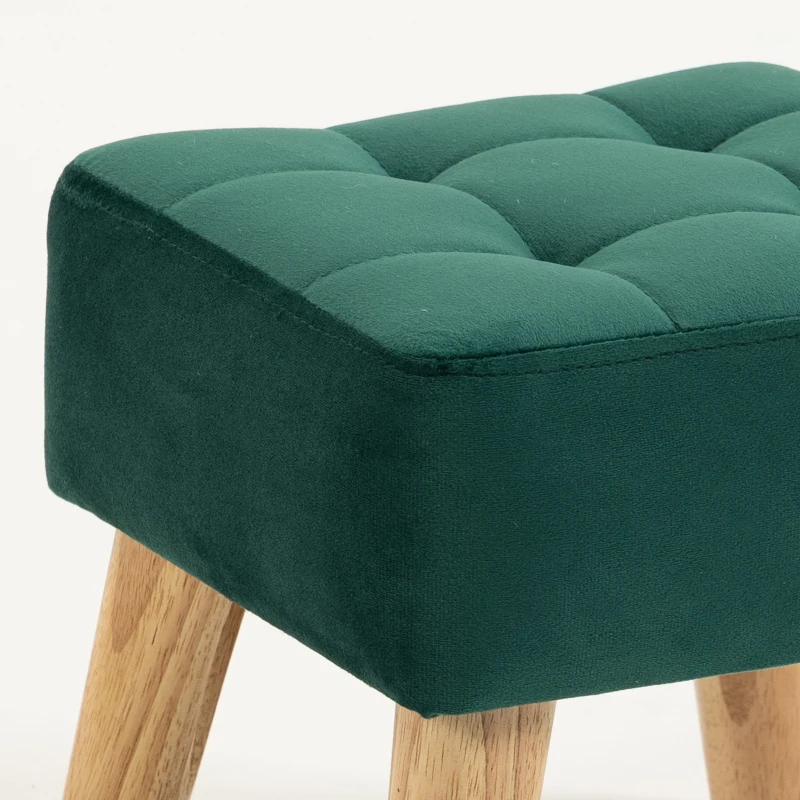 HOMCOM Reposapiés de salón, otomano, asiento acolchado en tejido con patas de madera, 27 x 27 x 26 cm, verde oscuro