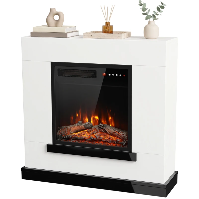 HOMCOM Chimenea eléctrica con calefacción efecto llama 3D, chimenea eléctrica con repisa, 80 cm, Blanco