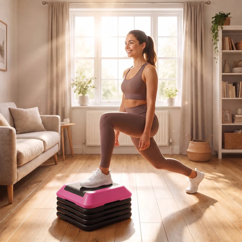 SPORTNOW Rutschfester Fitness-Stepper mit verstellbarer Höhe 10/15/20/25/30 cm, belastbar 150 kg, Rot