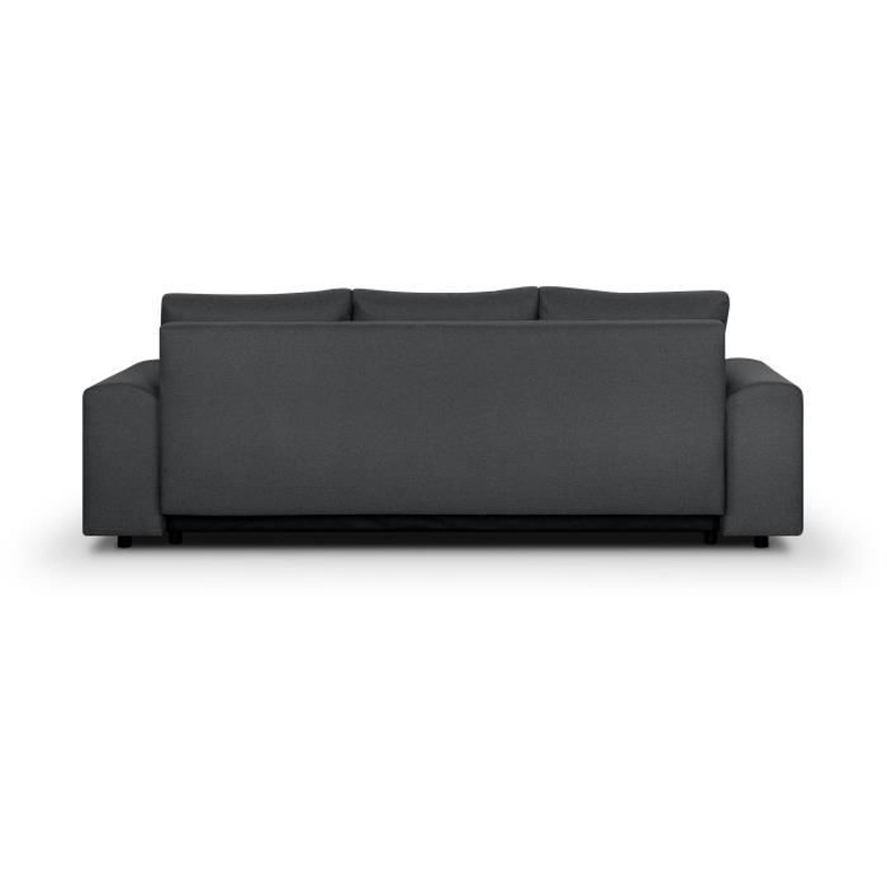 Canapé convertible avec coffre de rangement 3 places - INDIAN - Tissu gris foncé et pieds chrome - L250xH88xP98cm