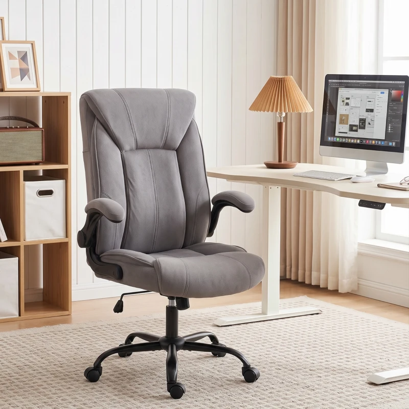 HOMCOM Cadeira de Escritório Ergonômica Rotação 360° Função de Balanço Cadeira de Secretária de Tecido Cinza