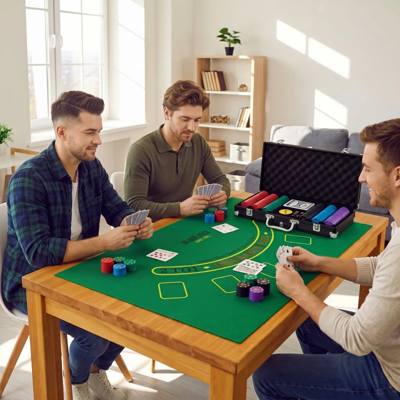 SPORTNOW Conjunto 300 Fichas de Poker Texas Hold’em com valores, tapete, maleta, preto