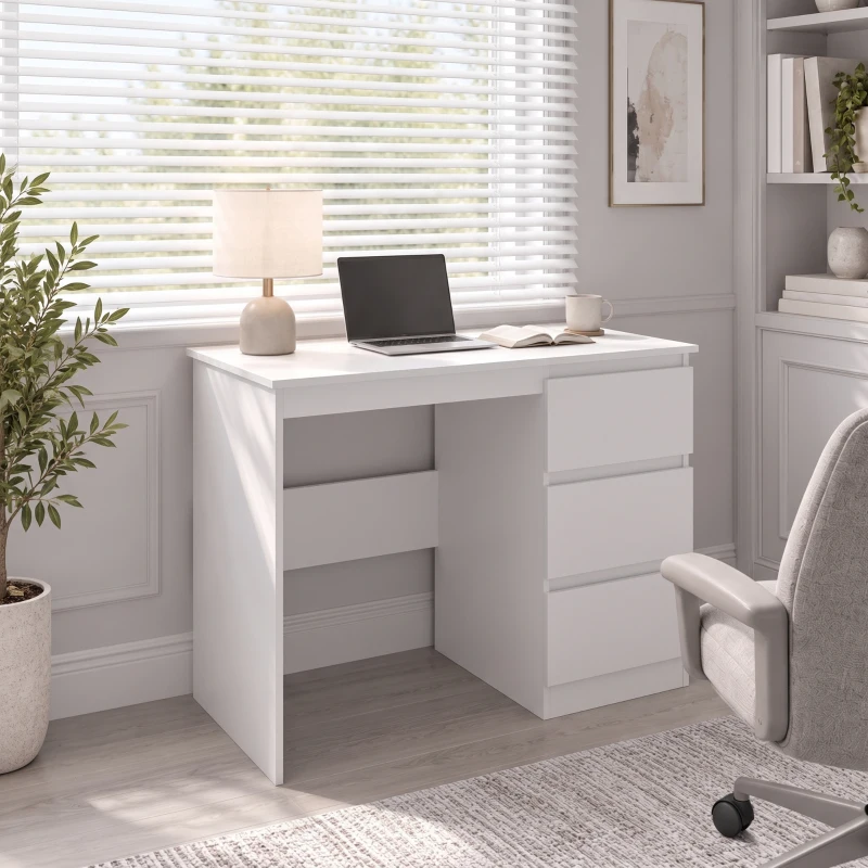HOMCOM Schreibtisch Computertisch mit 3 Schubladen Marmoroptik für Büro Arbeitszimmer 100x50x75 cm Weiß