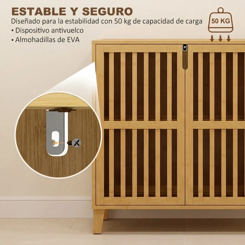 HOMCOM Armario de Baño de Bambú Mueble Auxiliar de Baño con 2 Puertas Ventiladas y Estante Ajustable 72x35x78,8 cm Natural