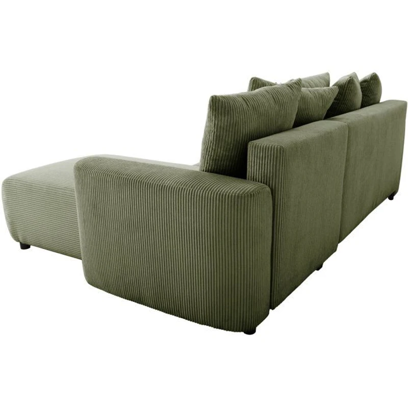 Canapé d'angle convertible réversible - 3 a 4 places - PHARELL 2 - velours côtelé - kaki - coffre de rangement - L233 x P159 x H89 c