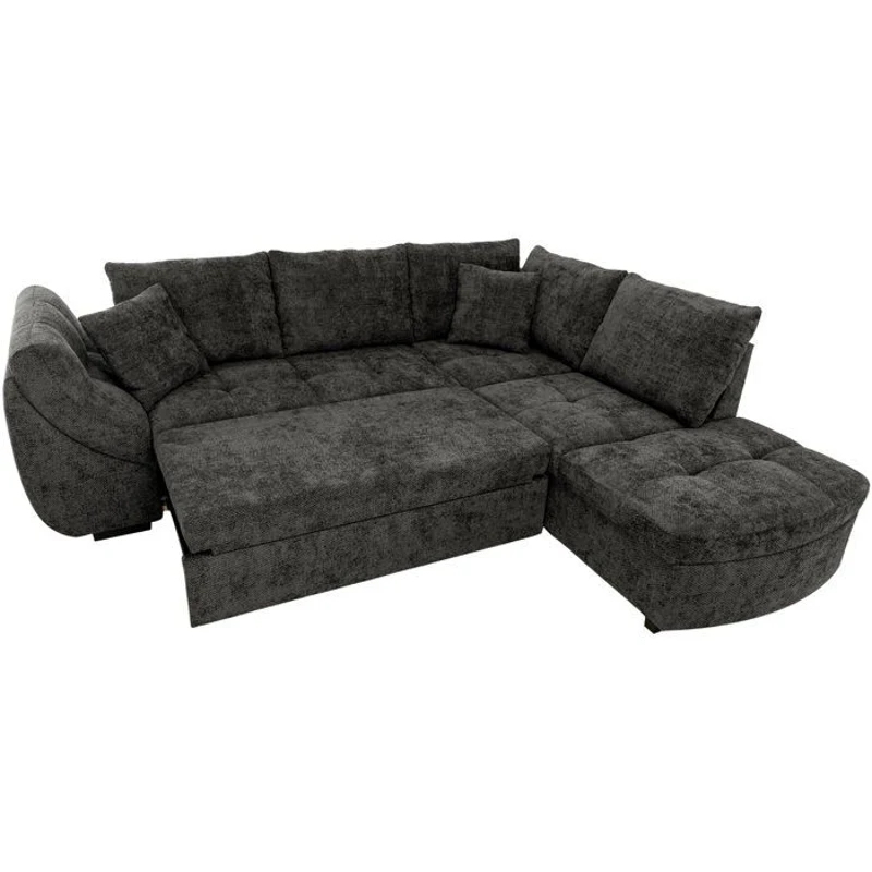 Canapé d'angle convertible réversible - 4 a 5 places - CALVIN - Tissu chenille Noir - Coffre - 257 x 214 x 88 cm