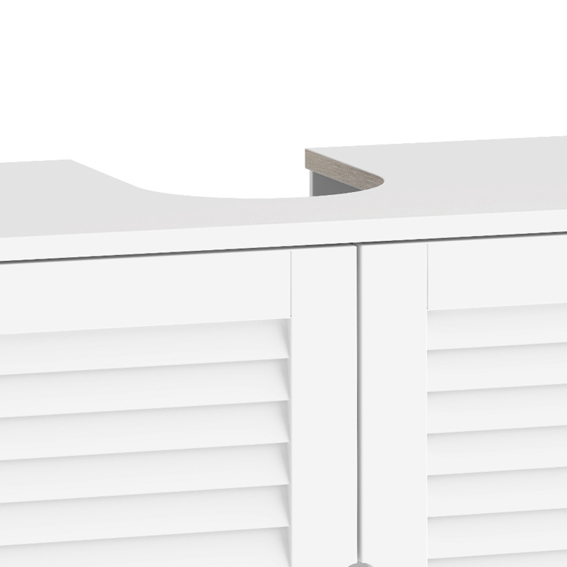 HOMCOM Mueble Bajo Lavabo con 2 Puertas de Lamas Estante Ajustable y Patas de Bambú 60x30x60 cm Blanco