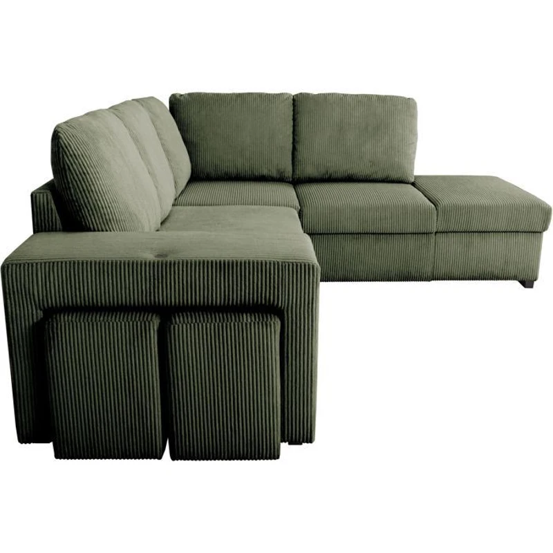Canapé d'angle convertible réversible - 4/5 places - MITCHELL - Tissu velours côtelé Kaki - Coffre, Poufs - 247 x 205 x 91 cm