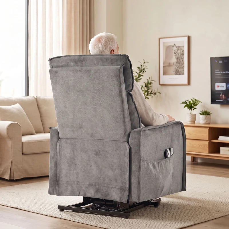 HOMCOM Fauteuil Relax Reclinable Électrique Releve-personnes avec 2 Points de Massage Assise à Ressorts Repose-pieds Chenille Gris