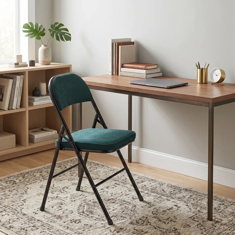 HOMCOM Lote de 2 sillas plegables para comedor portátiles con asiento y respaldo acolchados en terciopelo acanalado azul