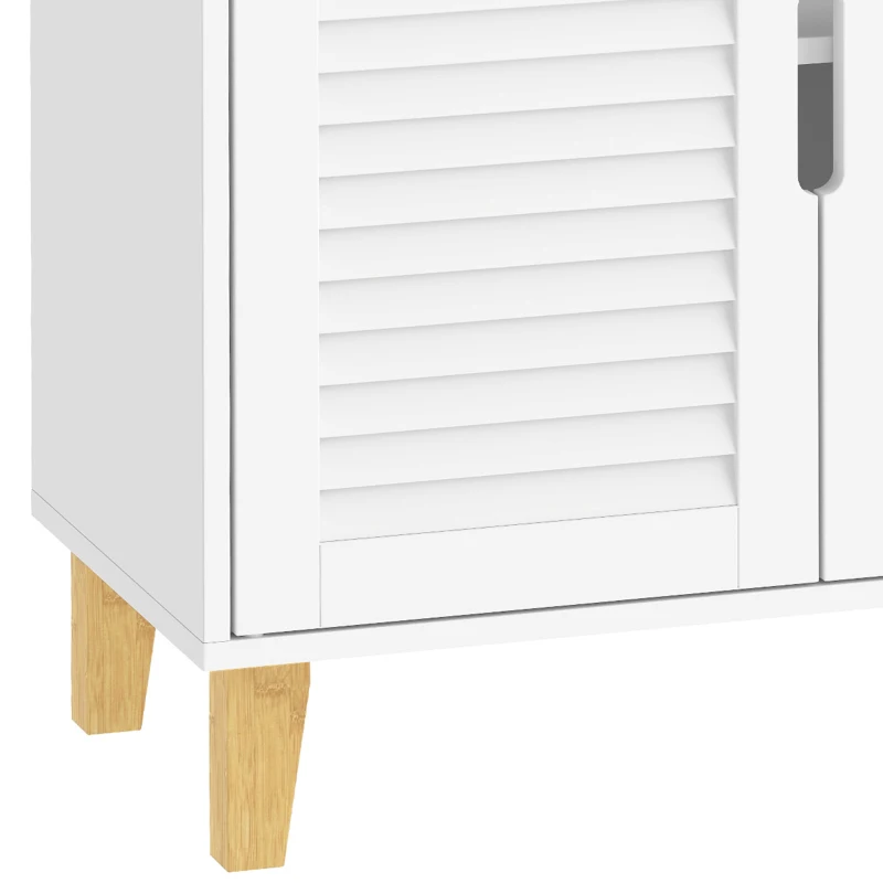 HOMCOM Mueble Bajo Lavabo con 2 Puertas de Lamas Estante Ajustable y Patas de Bambú 60x30x60 cm Blanco