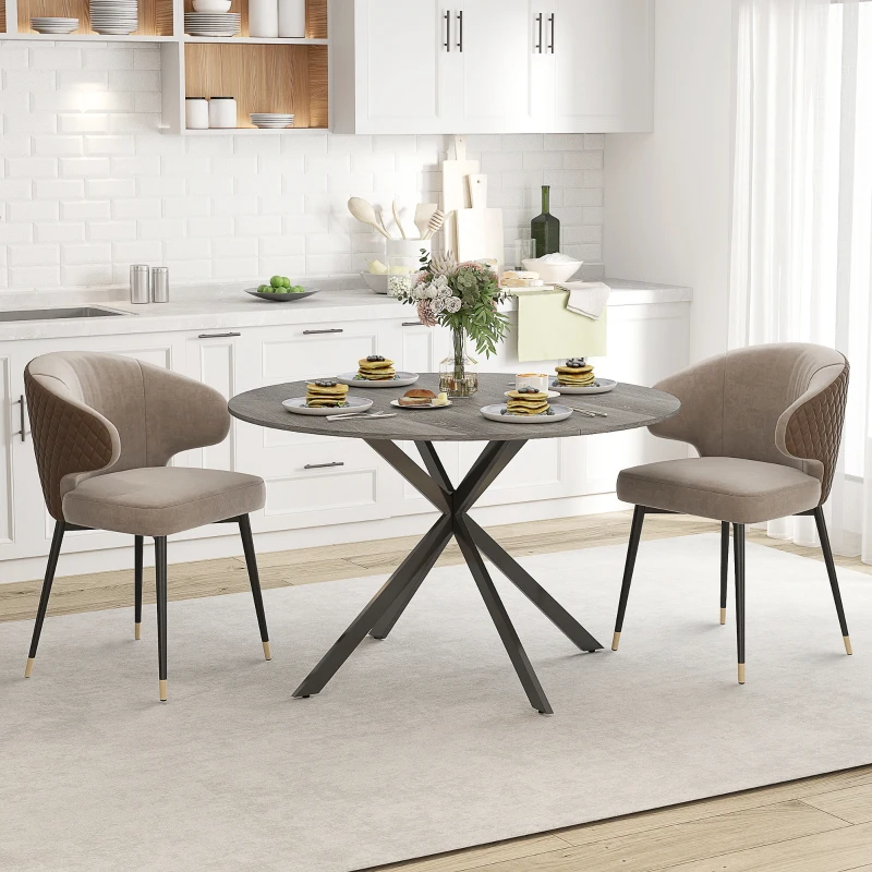 HOMCOM Runder Esstisch für 4 Personen, 120 cm, Industrie-Style, Holzoptik-Tischplatte, gekreuztes Stahlgestell, Grau