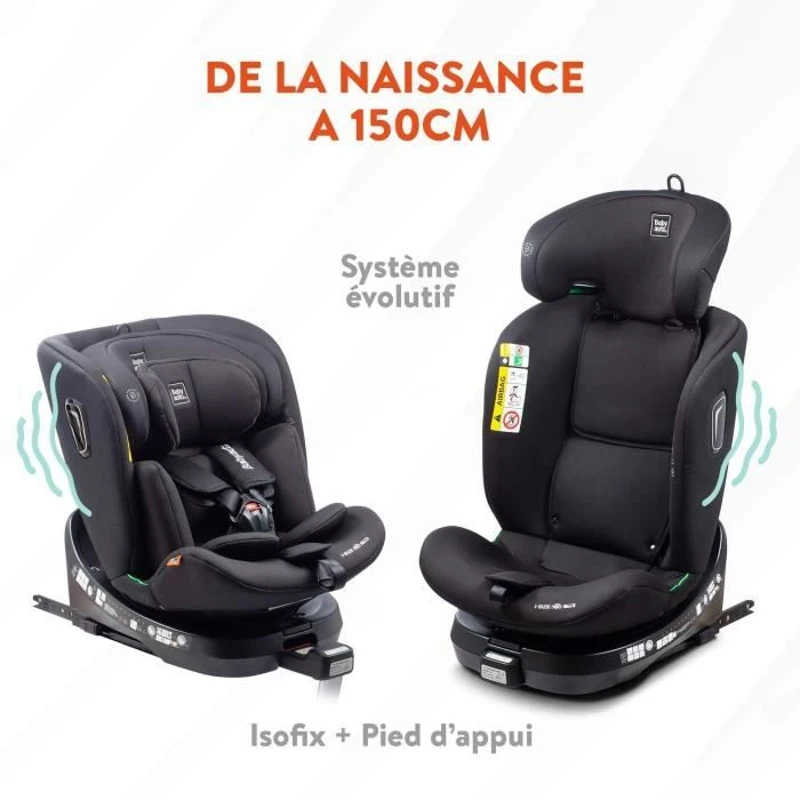 Siege auto - BABYAUTO - AITANA GREY ANTHRACITE - De la naissance a 12 ans - 0-36 kg - I-Size - ISOFIX - Pivotant 360° - ECE R129