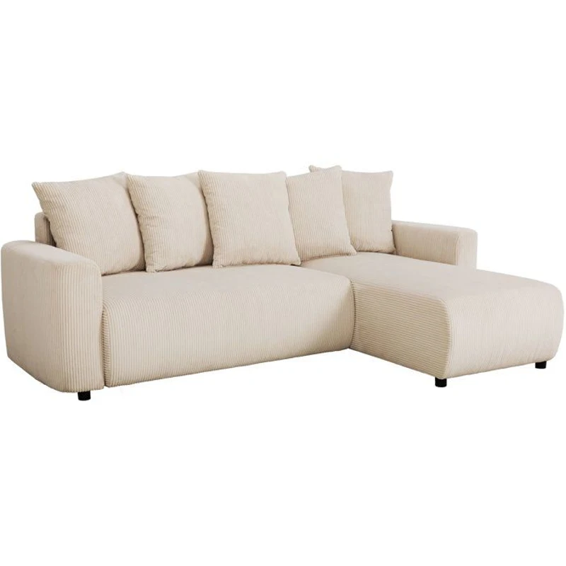 Canapé d'angle convertible réversible - 3 a 4 places - PHARELL 2 - velours côtelé - perle - coffre de rangement - L233 x P159 x H89