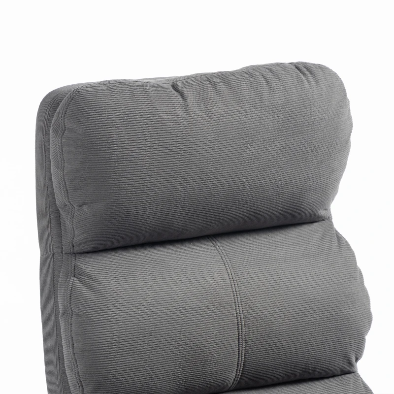 HOMCOM Cadeira de Escritório Ergonómica, Braços Rebatíveis, Apoio de Cabeça Ajustável, Cadeira Reclinável em Veludo Cotelê, Cinza