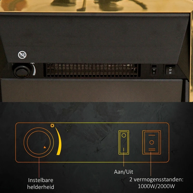HOMCOM Elektrische kachel haardkachel 2000 W elektrische haard wandhaard vlameffect(m-6)
