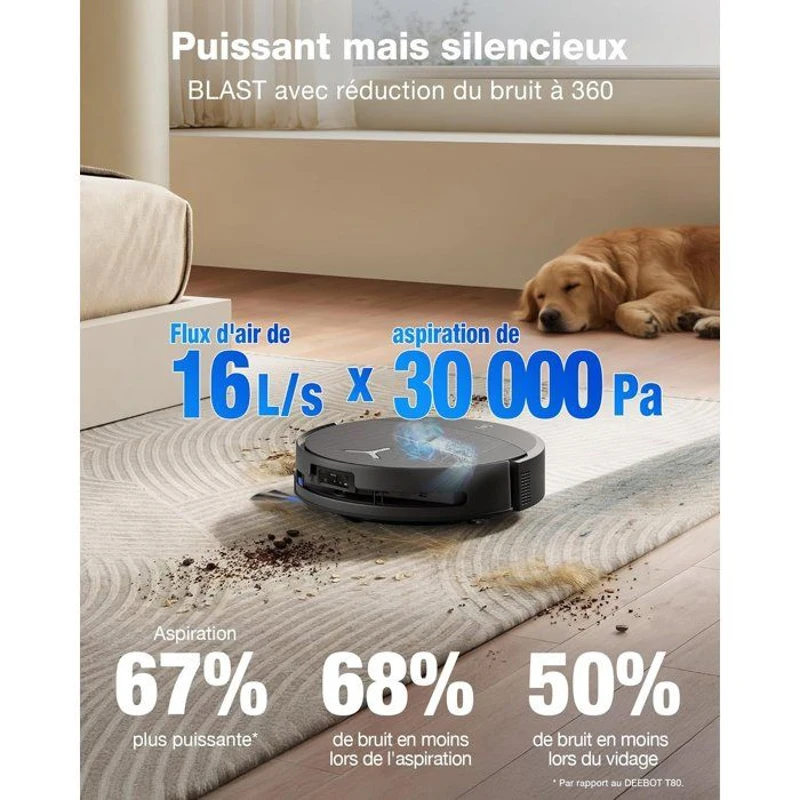 Robot Aspirateur Laveur - ECOVACS DEEBOT T90 PRO OMNI - PowerBoost - 30 000 Pa - Station OMNI tout-en-un