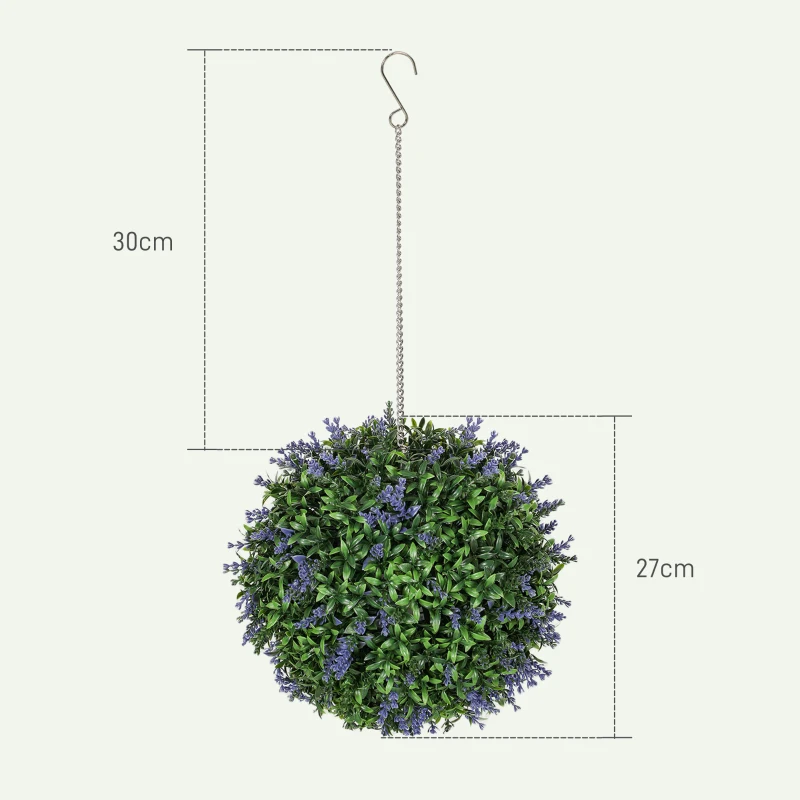 HOMCOM Juego de 2 bolas de topiario artificial, plantas decorativas resistentes a los rayos UV, Ø 27 cm, violeta y verde