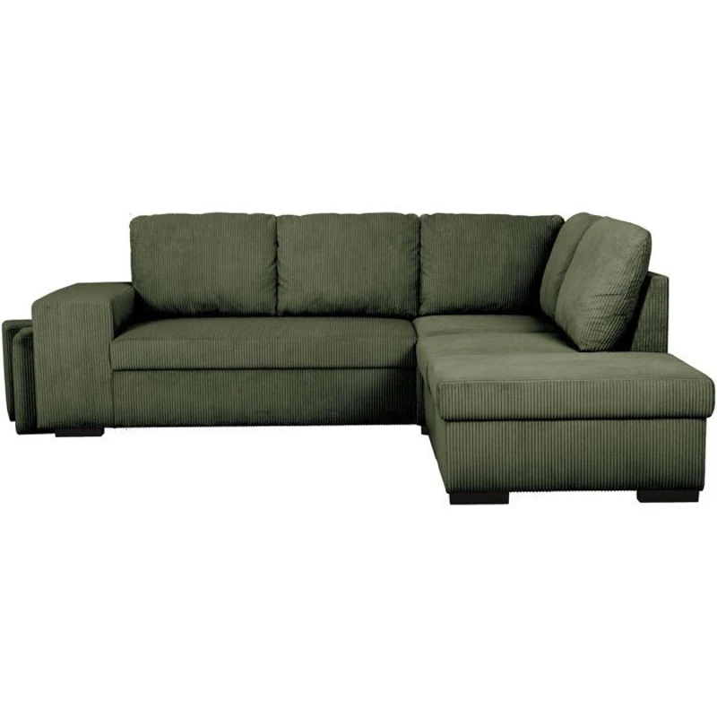 Canapé d'angle convertible réversible - 4/5 places - MITCHELL - Tissu velours côtelé Kaki - Coffre, Poufs - 247 x 205 x 91 cm
