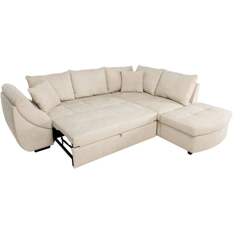 Canapé d'angle convertible réversible - 4 a 5 places - CALVIN - Tissu chenille Perle - Coffre - 257 x 214 x 88 cm
