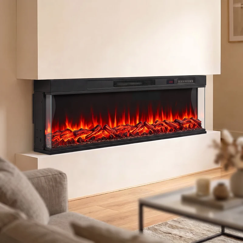 HOMCOM Șemineu electric cu încălzire și 12 culori ale flăcării, șemineu de perete cu telecomandă, 127 cm