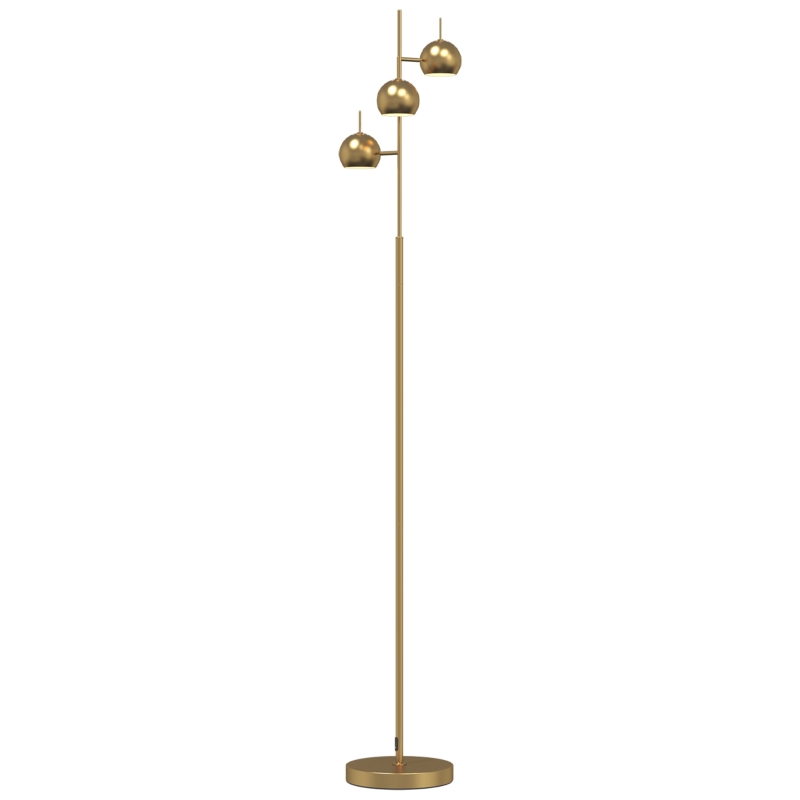 HOMCOM Luminária de pé ajustável 350° para sala de estar e escritório, candeeiro com 3 cúpulas em aço, Dourado