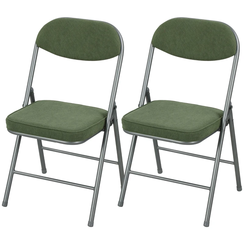 HOMCOM Conjunto de 2 cadeiras dobráveis para sala de jantar portáteis com assentos e encostos acolchoados em veludo cotelê verde
