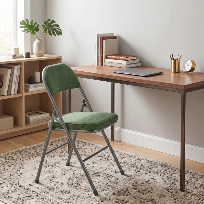 HOMCOM Lote de 2 sillas plegables de comedor portátiles con asientos y respaldos acolchados en terciopelo acanalado verde