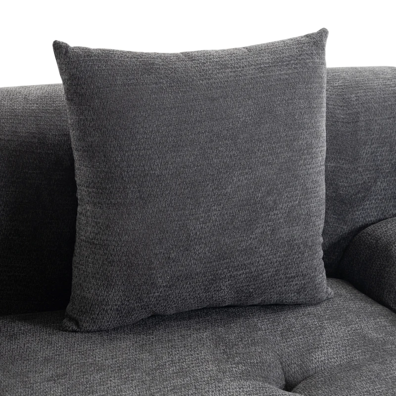 HOMCOM Sofá Esquinero Modular 3 Plazas con Puf de Chenilla, Sofá Comprimido 300 cm con Asiento Profundo, 3 Cojines, Gris