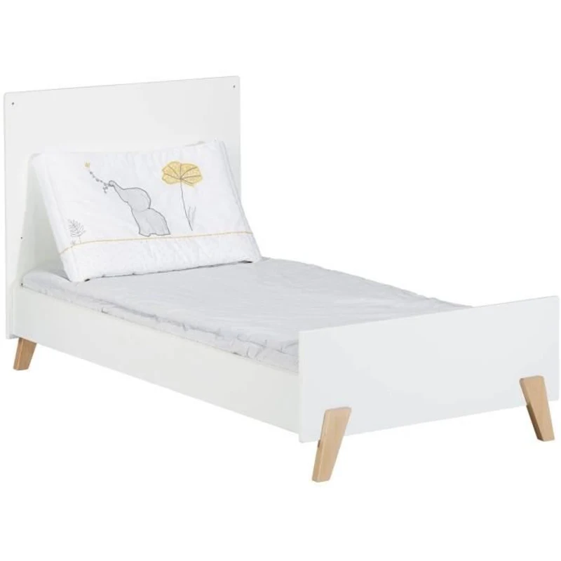 Lit évolutif - 140x70cm - Babyprice Joy Naturel - Blanc sur pieds en bois naturel