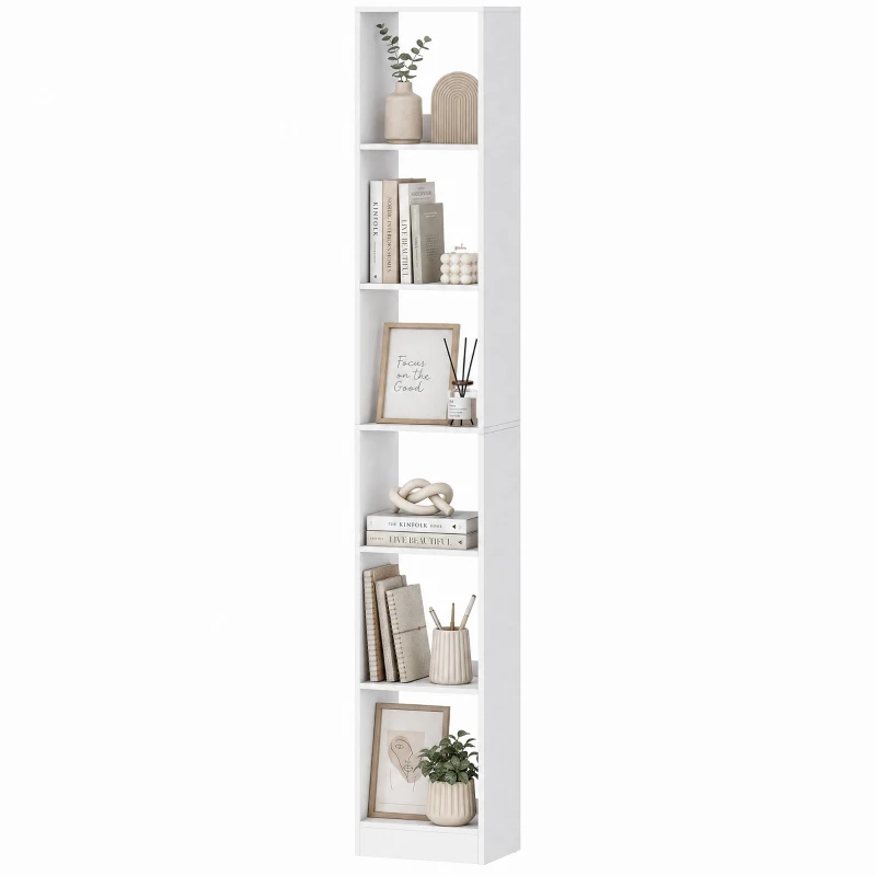 HOMCOM Estante Vertical de 6 Prateleiras para Sala Escritório Quarto, 29.5x23.5x184 cm, Efeito Madeira Branca