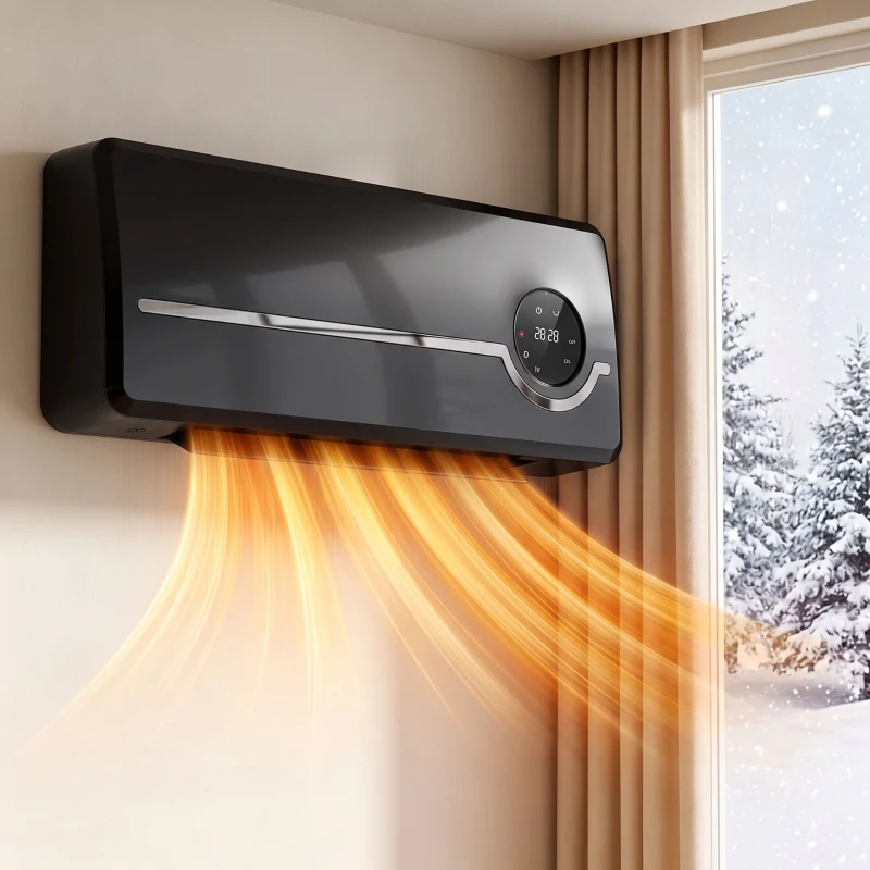 HOMCOM Încălzitor mural ceramic 1000/2000W, radiator electric, ventilator, termostat, minuterie, 50x18,6x12,9cm, negru