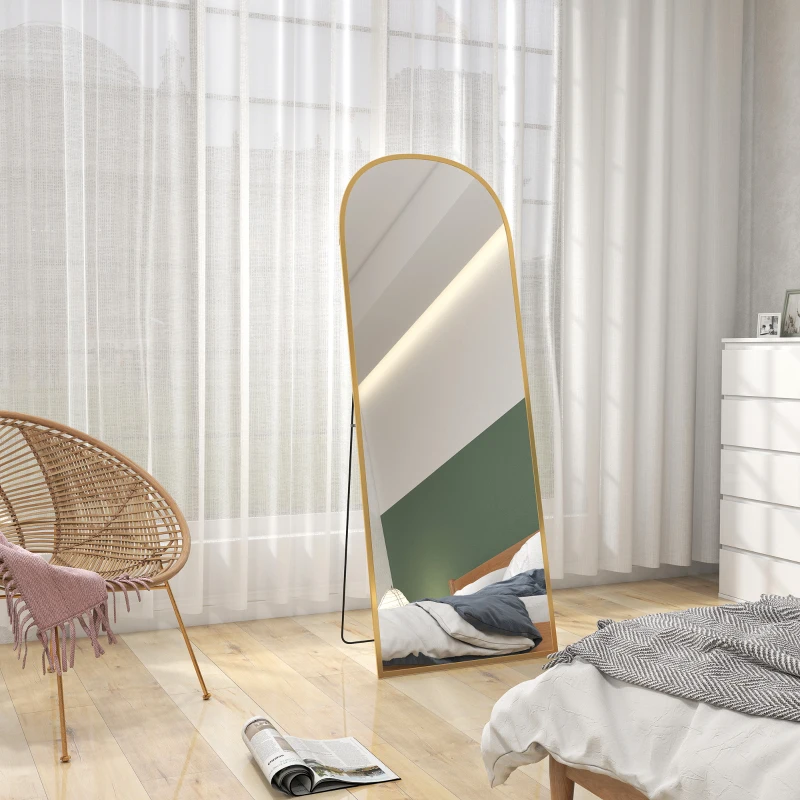 HOMCOM Espelho de Chão e Parede Moderno em Liga de Alumínio com Suporte Dobrável, 59x161.5cm, Dourado