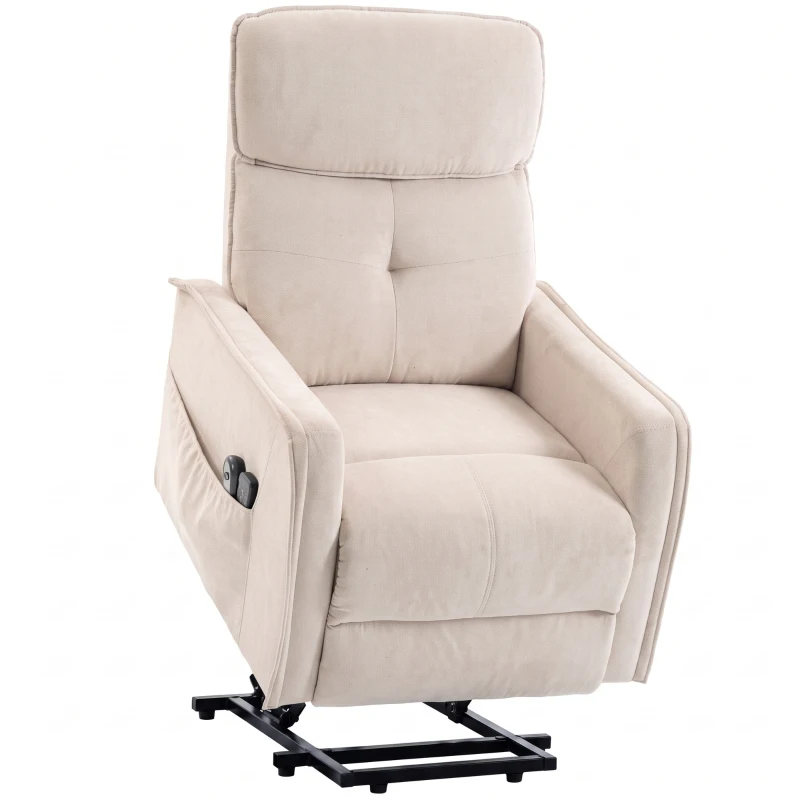 HOMCOM Fauteuil Relax Inclinable Électrique Releve-personnes avec 2 Points de Massage Assise à Ressorts Repose-pieds Chenille Crème