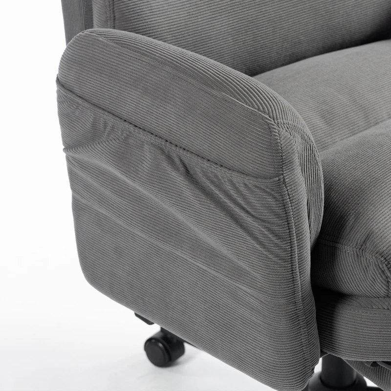 HOMCOM Cadeira de Escritório Ergonómica, Braços Rebatíveis, Apoio de Cabeça Ajustável, Cadeira Reclinável em Veludo Cotelê, Cinza