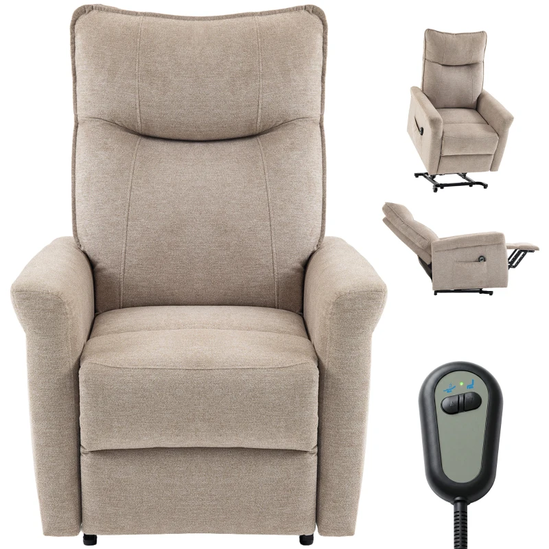HOMCOM Fauteuil Relax Inclinable Électrique Releve‑personnes 155° de Chenille avec Télécommande Assise à Ressorts Repose‑pieds Marron