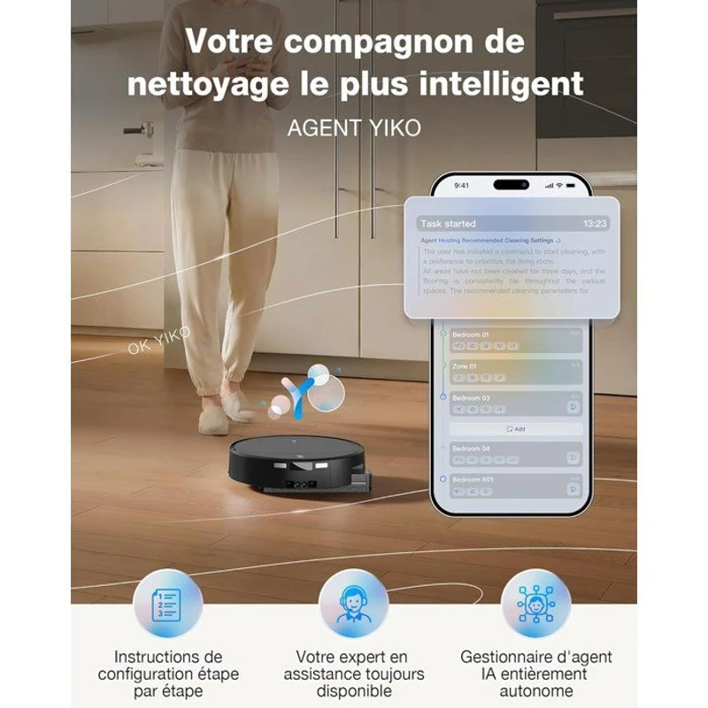 Robot Aspirateur Laveur - ECOVACS DEEBOT T90 PRO OMNI - PowerBoost - 30 000 Pa - Station OMNI tout-en-un