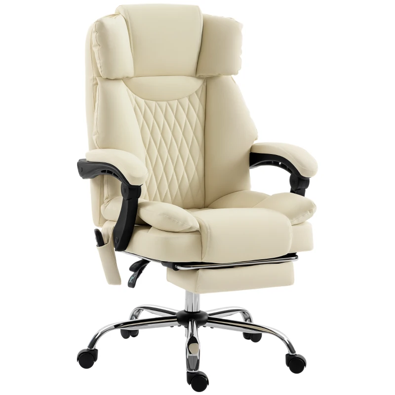 HOMCOM Fauteuil de Bureau avec 6 Points de Massage Chaleur Lombaire Repose-Pieds Hauteur Réglable Télécommande et Tissu PU Beige