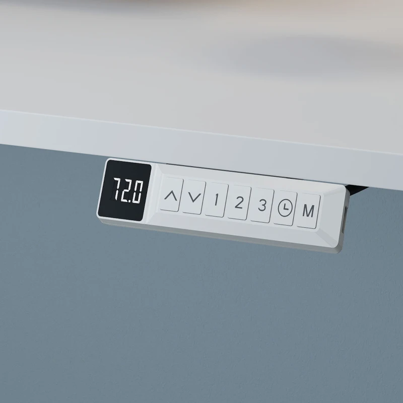 HOMCOM Secretária Elétrica Sentar e Levantar 140 x 80 cm, Secretária de Canto com Ecrã LCD, Altura Ajustável, 3 Memórias, Branco