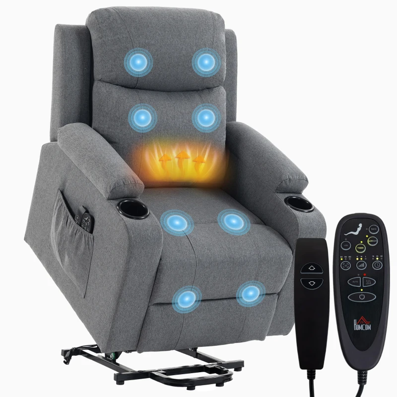 HOMCOM Fauteuil relax électrique releveur avec fonction inclinable et allonge Fauteuil massant avec télécommande Gris foncé