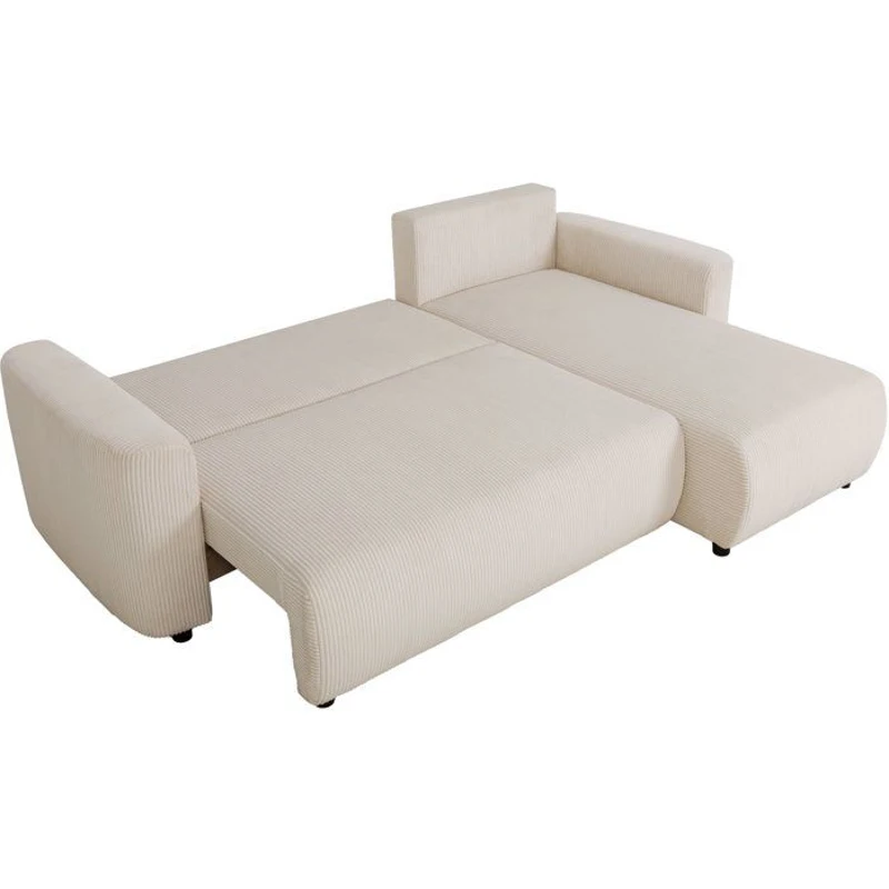 Canapé d'angle convertible réversible - 3 a 4 places - PHARELL 2 - velours côtelé - perle - coffre de rangement - L233 x P159 x H89