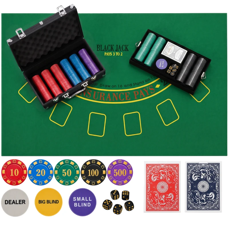 SPORTNOW Conjunto Poker Profissional com 500 Fichas, Maleta e Acessórios, Preto